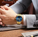 Relógio OLEVS Dourado com azul Luminoso com Calendário