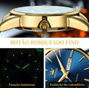 Relógio OLEVS Dourado com azul Luminoso com Calendário