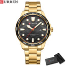 Relógio Masculino curren Moda Casual Negócios Esportes Aço Inoxidável Quartzo preto com dourado