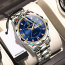 Relógio BINBOND calendário Duplo Relógio De Quartzo prata com azul