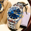 Relógio BINBOND calendário Duplo Relógio De Quartzo prata com azul